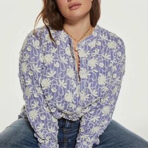 Pilcro and the Letterpress Blue and White Floral Top